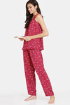 Zivame Bouquet Toss Woven Pyjama Set - Red Plum — thumbnail 4